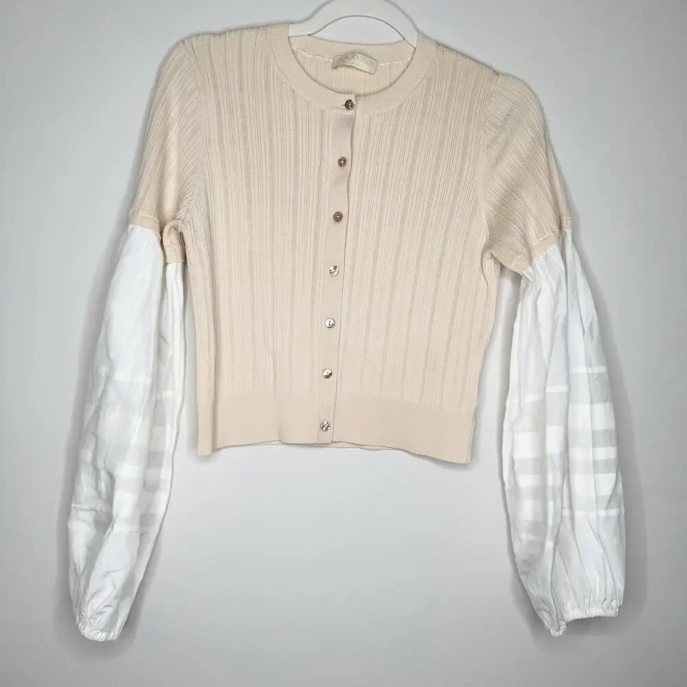 Ulla Johnson Felicia Silk Blend Cardigan Ivory Balloon Sleeve Large L